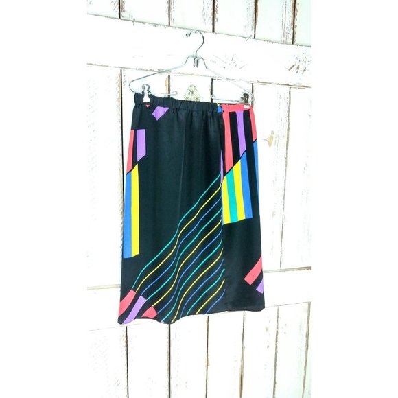 Vintage black rainbow striped disco skirt - 6 - Picture 3 of 4